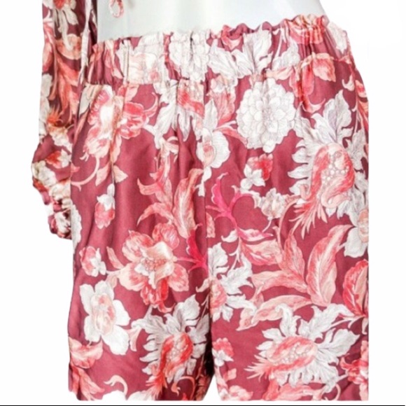 ZARA FLORAL VOLUMINOUS MAROON BLOUSE/ BOTTOM SZ L - Picture 8 of 11